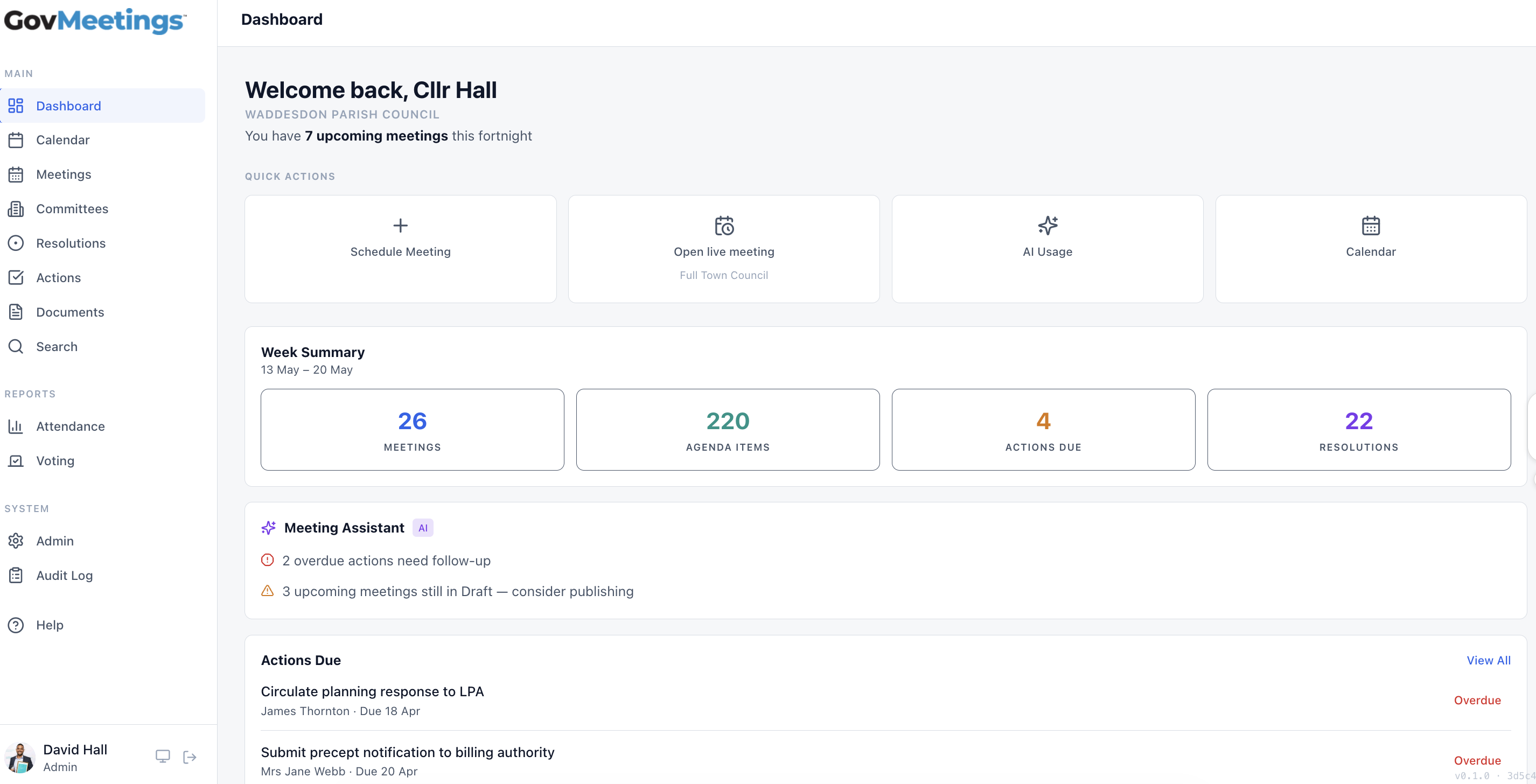 GovMeetings dashboard